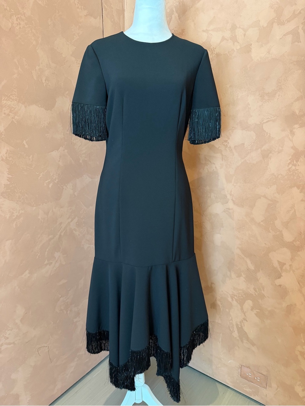 Sachin & Babi Black Fringe-Hem Midi Dress